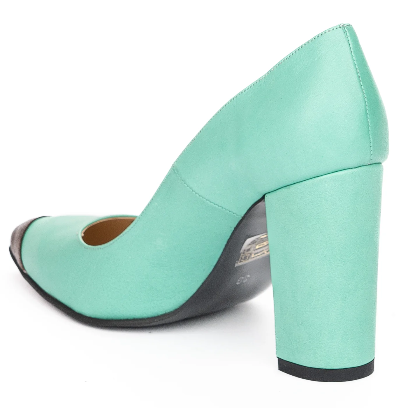 Pantofi dama din piele naturala turcoaz cu toc gros 9.5 cm 13925 - Image 2