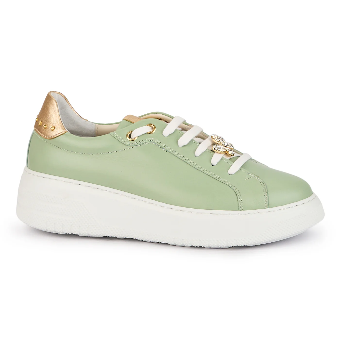 Pantofi dama din piele naturala verde cu accesoriu metalic 16084