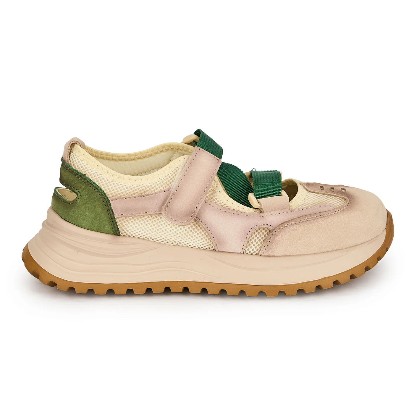 Pantofi dama din piele naturala verde cu plasa 19293