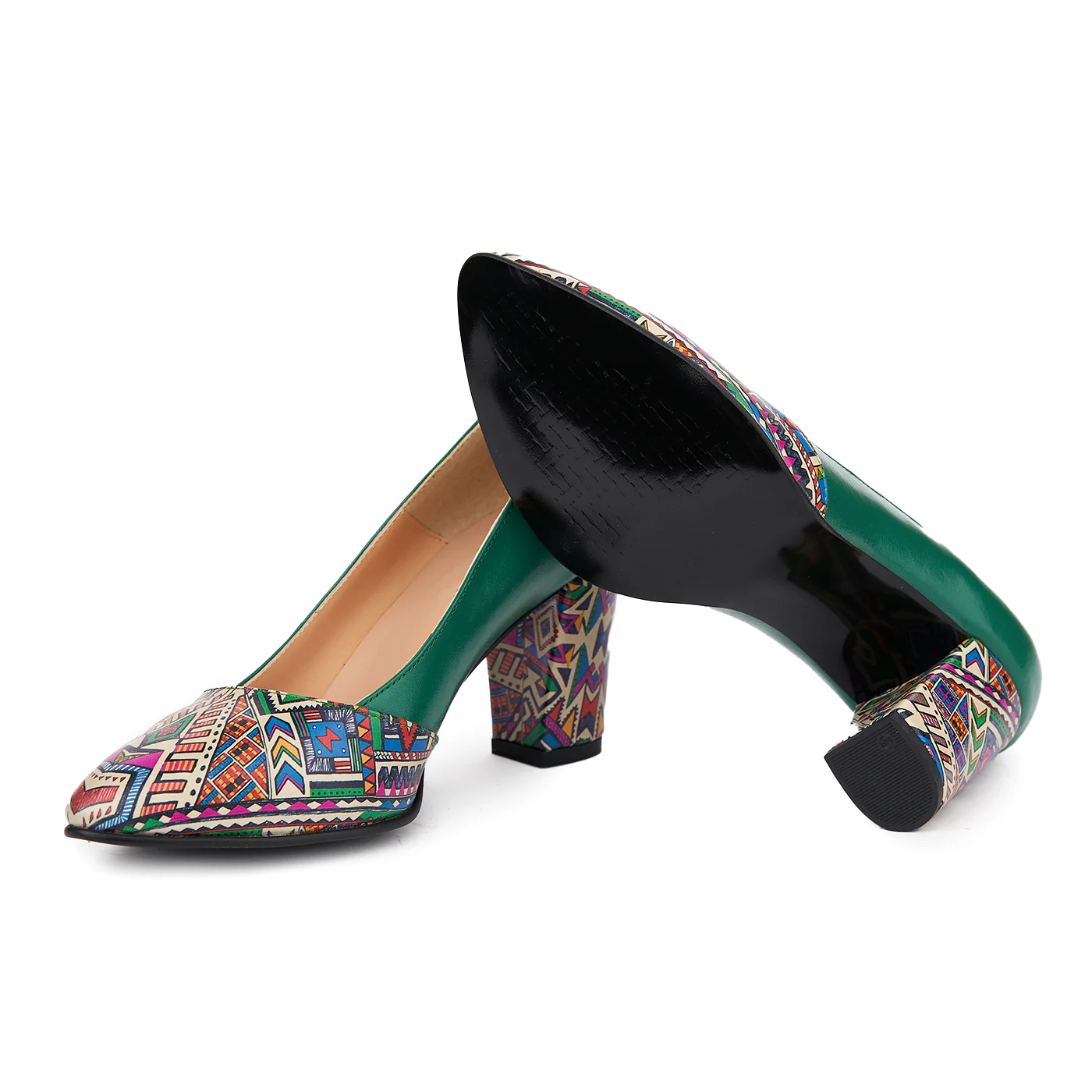 Pantofi dama din piele naturala verde cu toc colorat 4278 - Image 3
