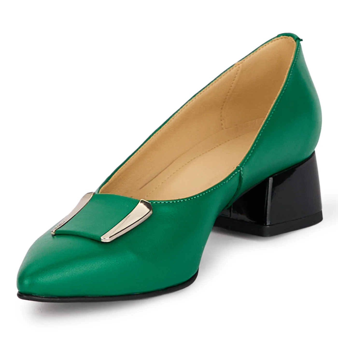Pantofi dama din piele naturala verde cu toc gros 4 cm 18558 - Image 3