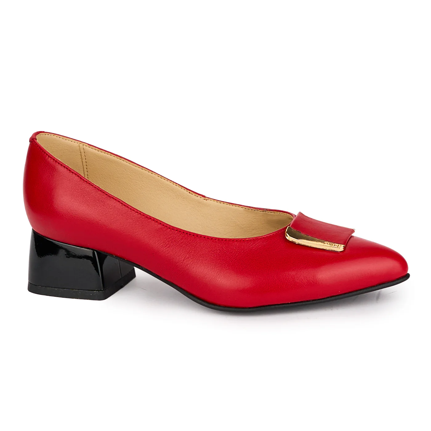 Pantofi dama din piele naturala rosie cu toc gros 4 cm 18559