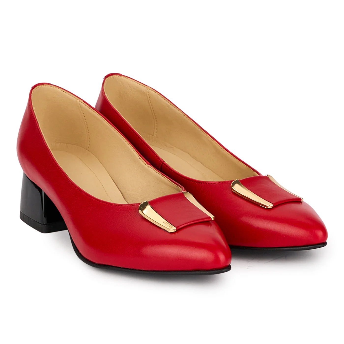 Pantofi dama din piele naturala rosie cu toc gros 4 cm 18559 - Image 4
