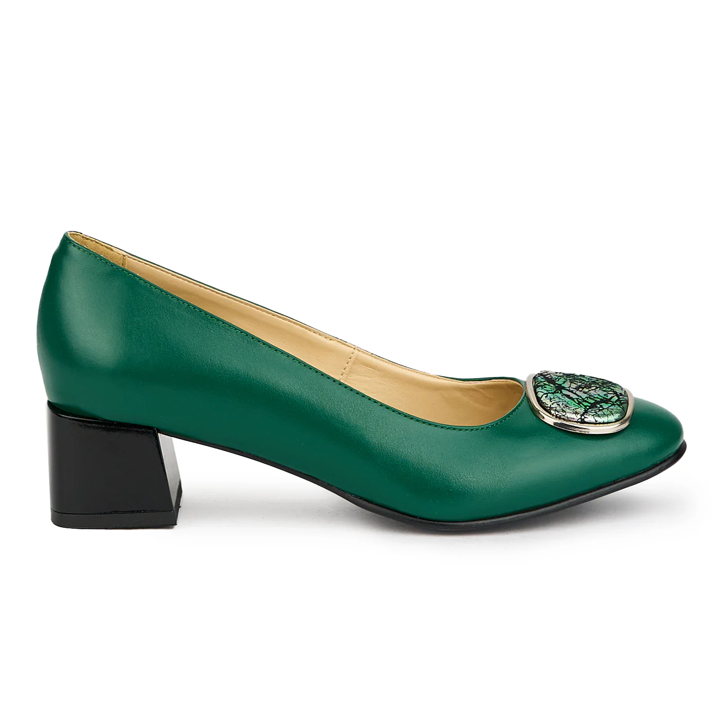 Pantofi dama din piele naturala verde cu toc gros 5.5 cm 15022