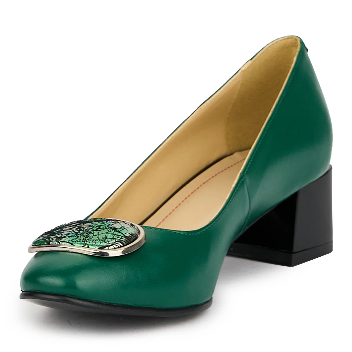 Pantofi dama din piele naturala verde cu toc gros 5.5 cm 15022 - Image 3