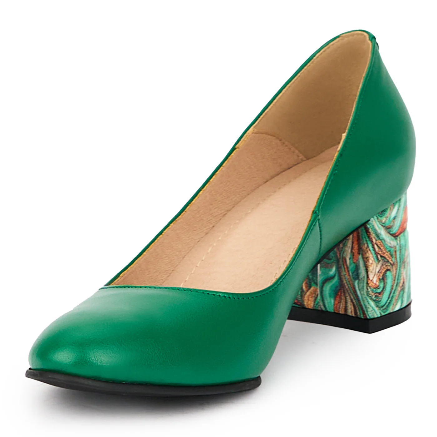 Pantofi dama din piele naturala verde cu toc gros 5.5 cm 15421 - Image 3