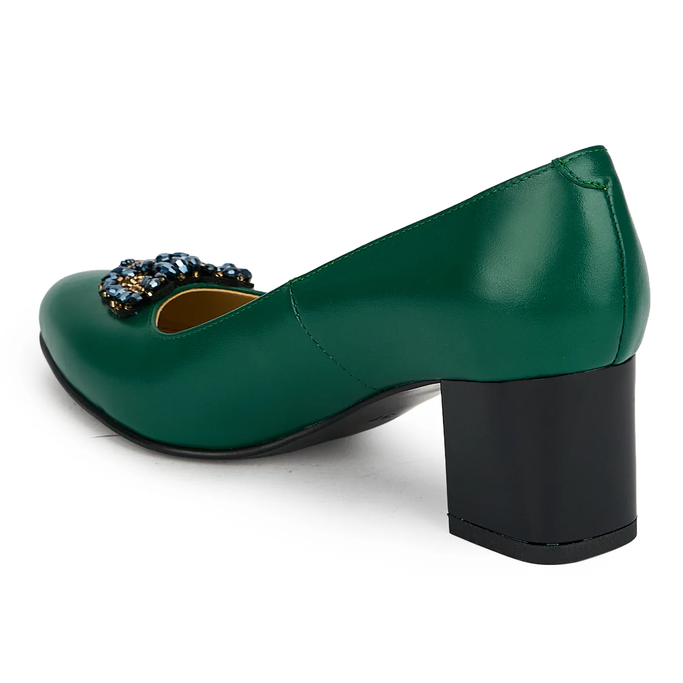 Pantofi dama din piele naturala verde cu toc gros 5.5 cm 19450 - Image 2