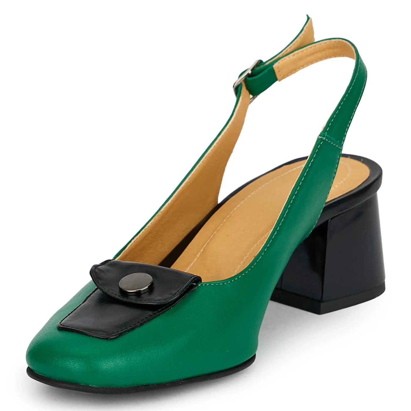 Pantofi dama din piele naturala verde cu toc gros 5.5 cm 19841 - Image 3