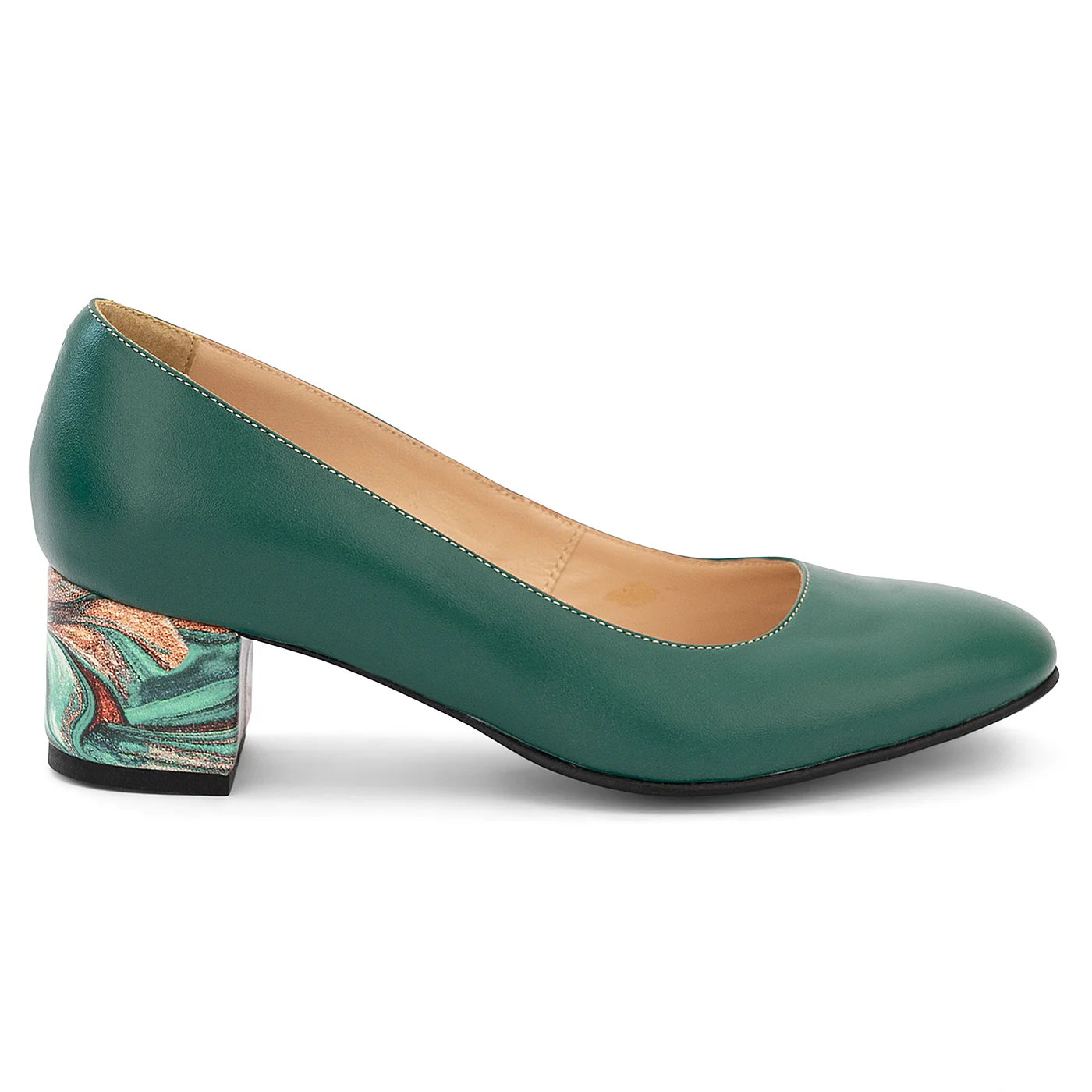 Pantofi dama din piele naturala verde cu toc gros 5 cm 14197