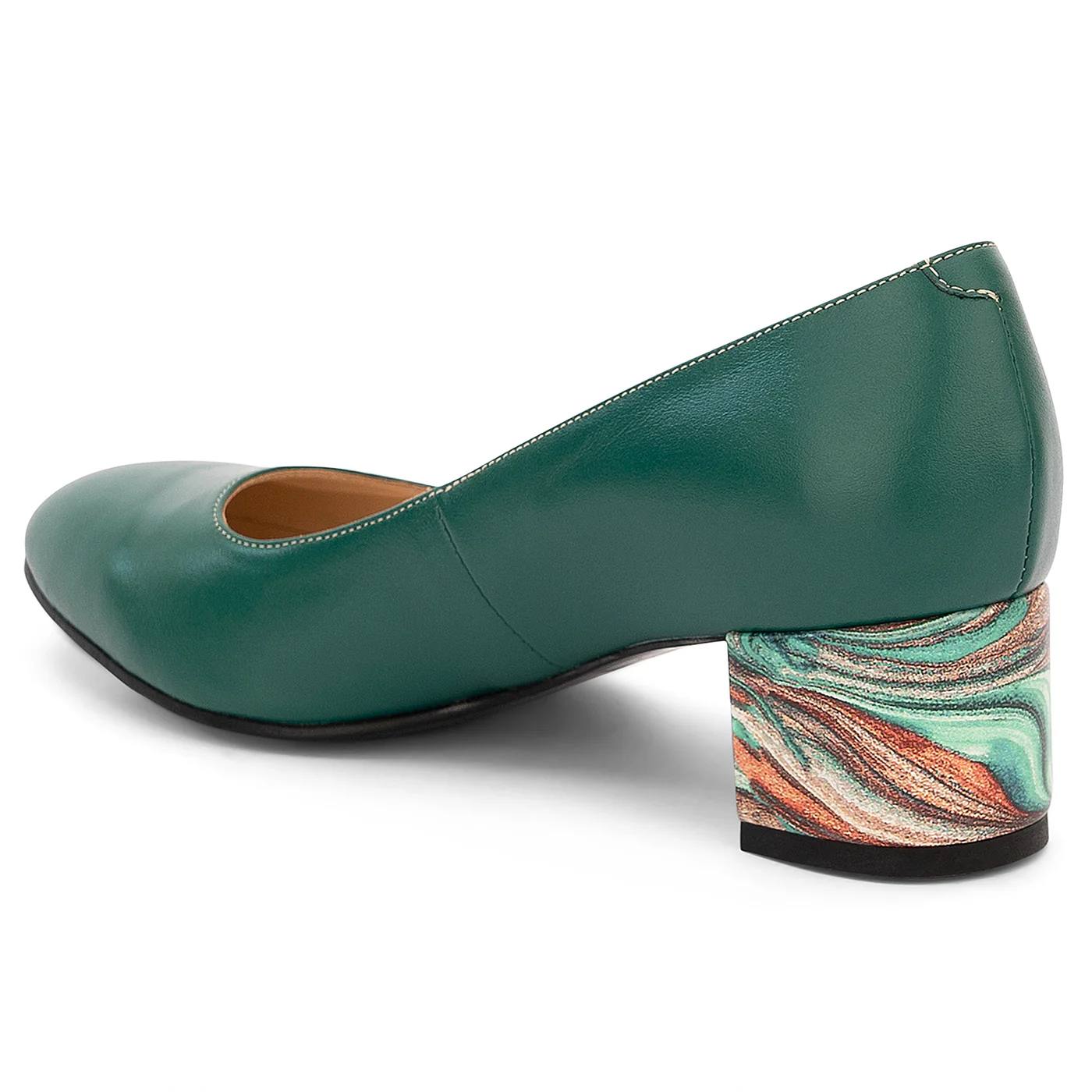 Pantofi dama din piele naturala verde cu toc gros 5 cm 14197 - Image 2