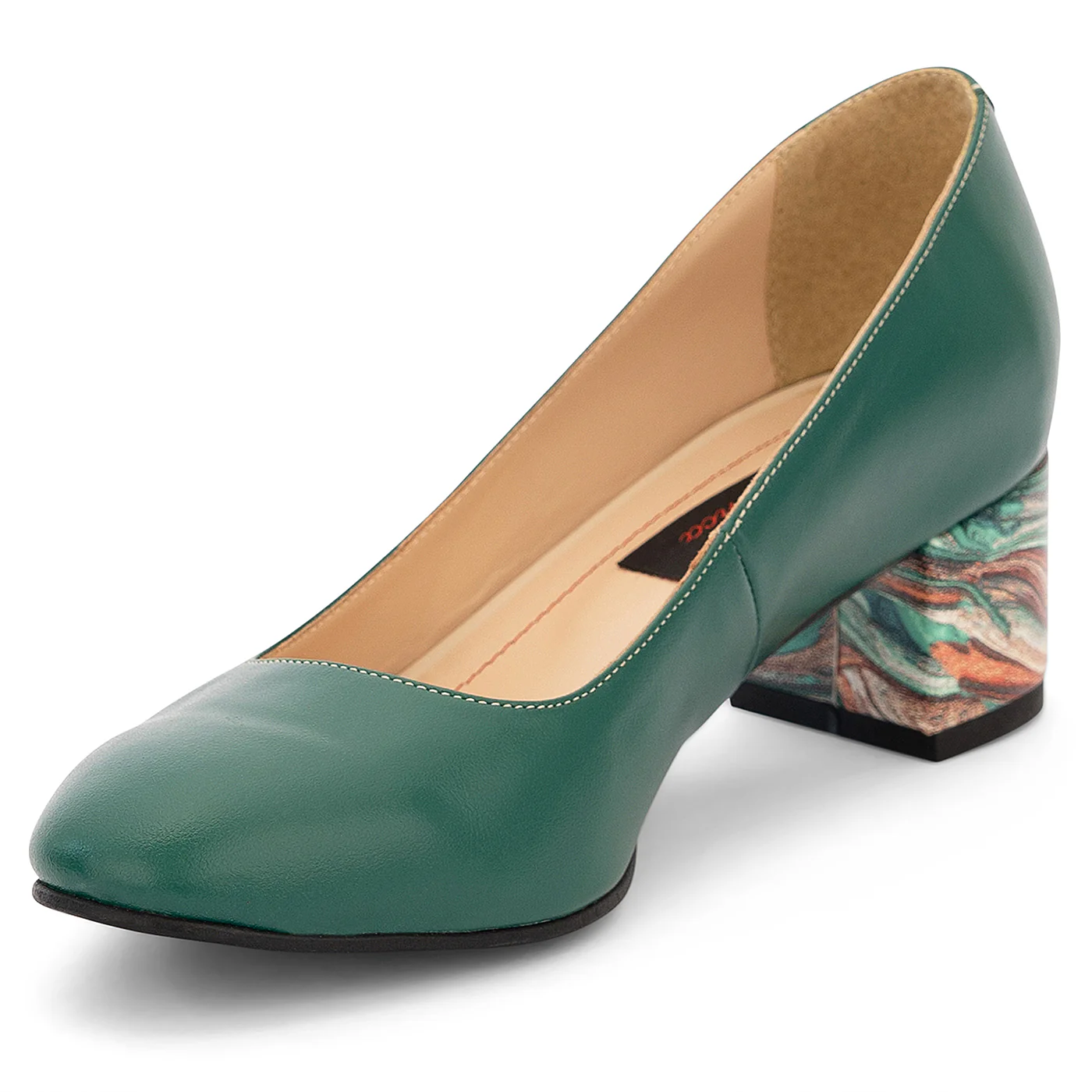 Pantofi dama din piele naturala verde cu toc gros 5 cm 14197 - Image 3