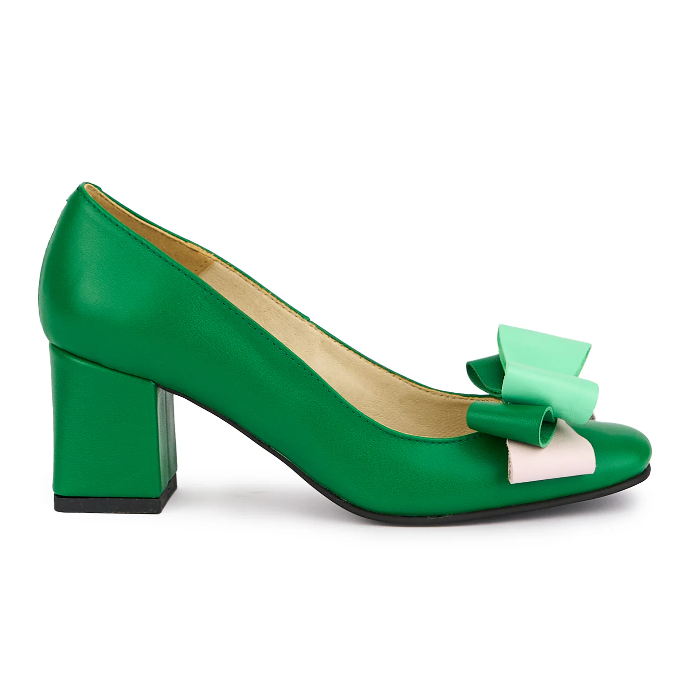Pantofi dama din piele naturala verde cu toc gros 6.5 cm 16815