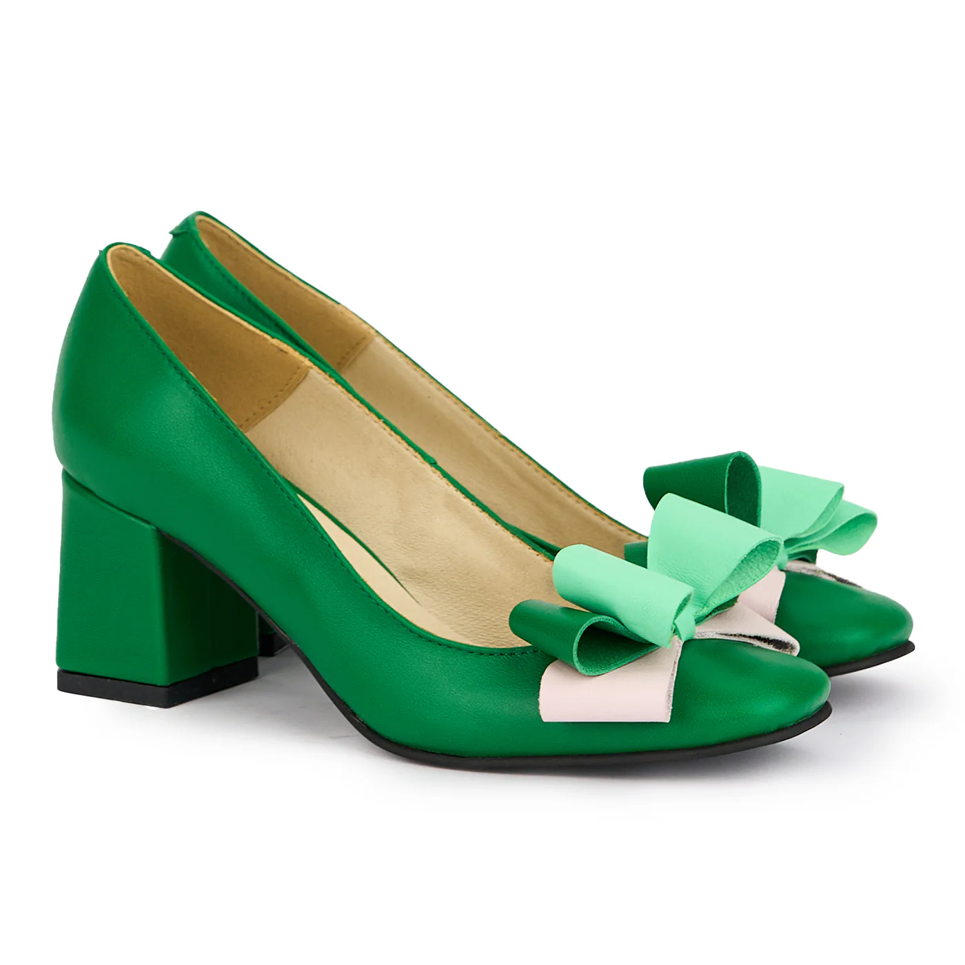 Pantofi dama din piele naturala verde cu toc gros 6.5 cm 16815 - Image 4