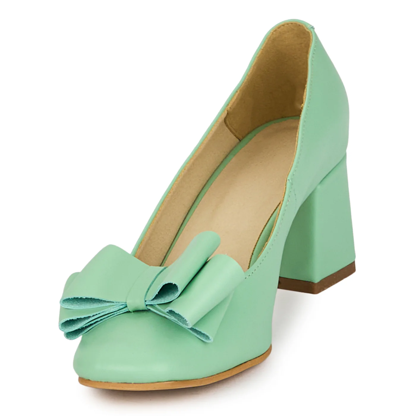Pantofi dama din piele naturala verde cu toc gros 6.5 cm 18654 - Image 3