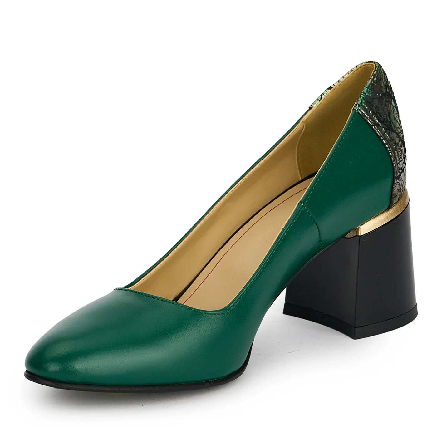 Pantofi dama din piele naturala verde cu toc gros 6.5 cm 19437 - Image 3