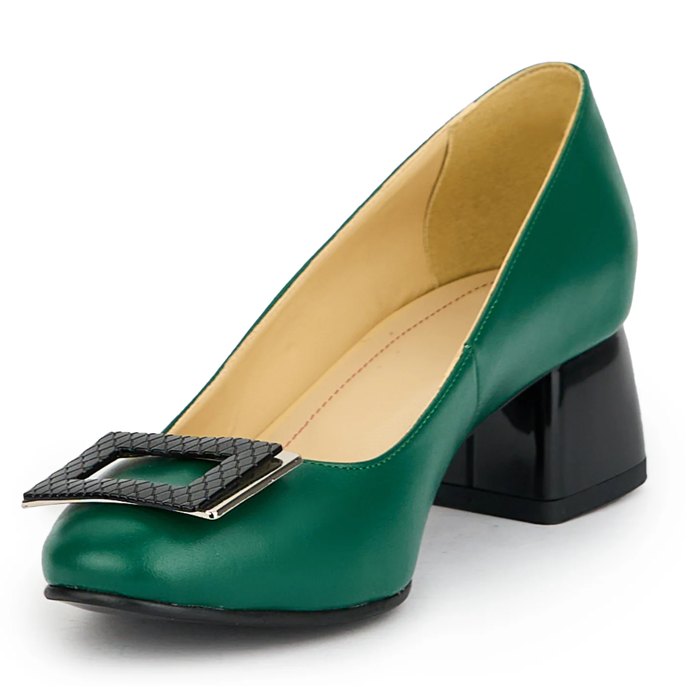 Pantofi dama din piele naturala verde cu toc gros 6 cm 14992 - Image 2