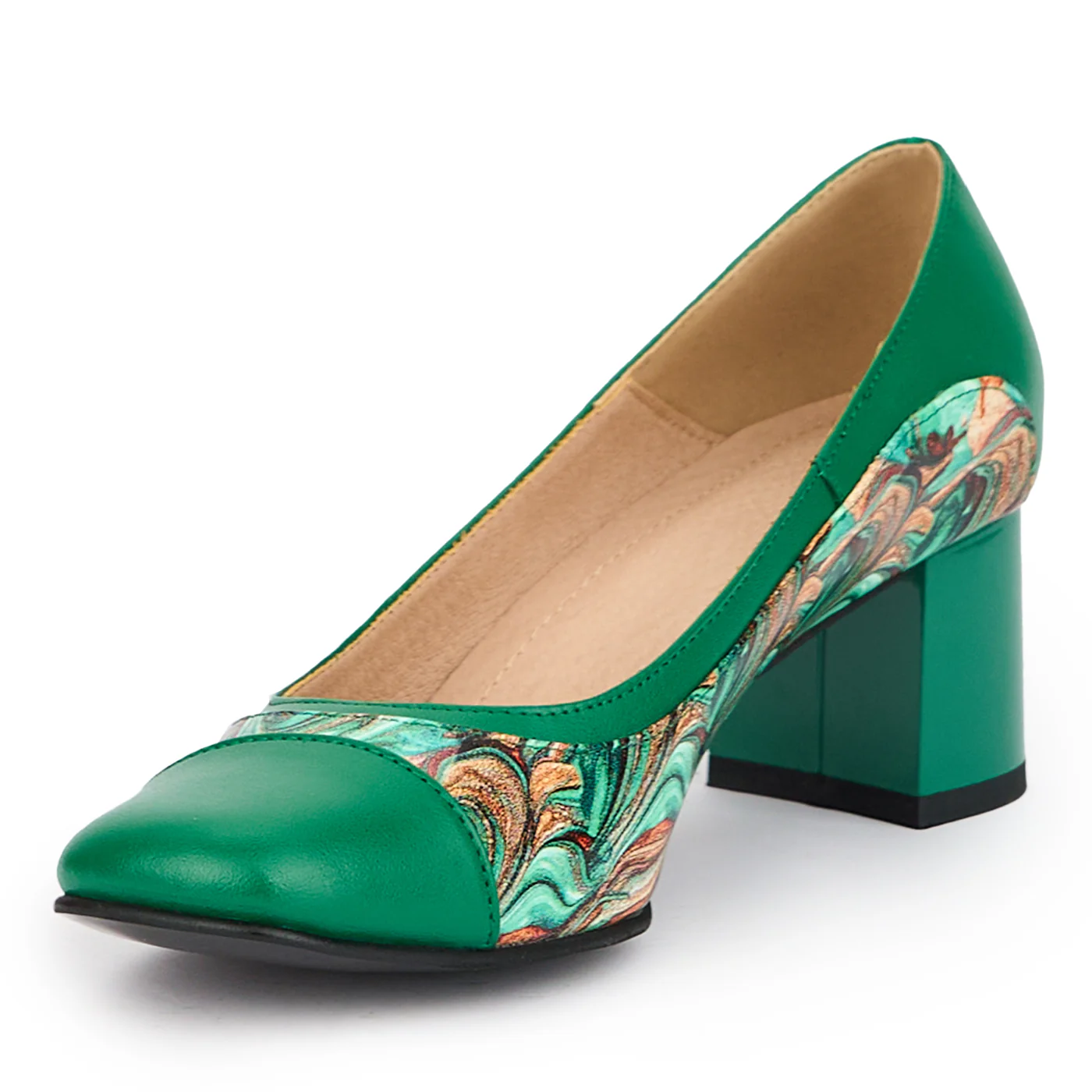 Pantofi dama din piele naturala verde cu toc gros 6 cm 15190 - Image 3