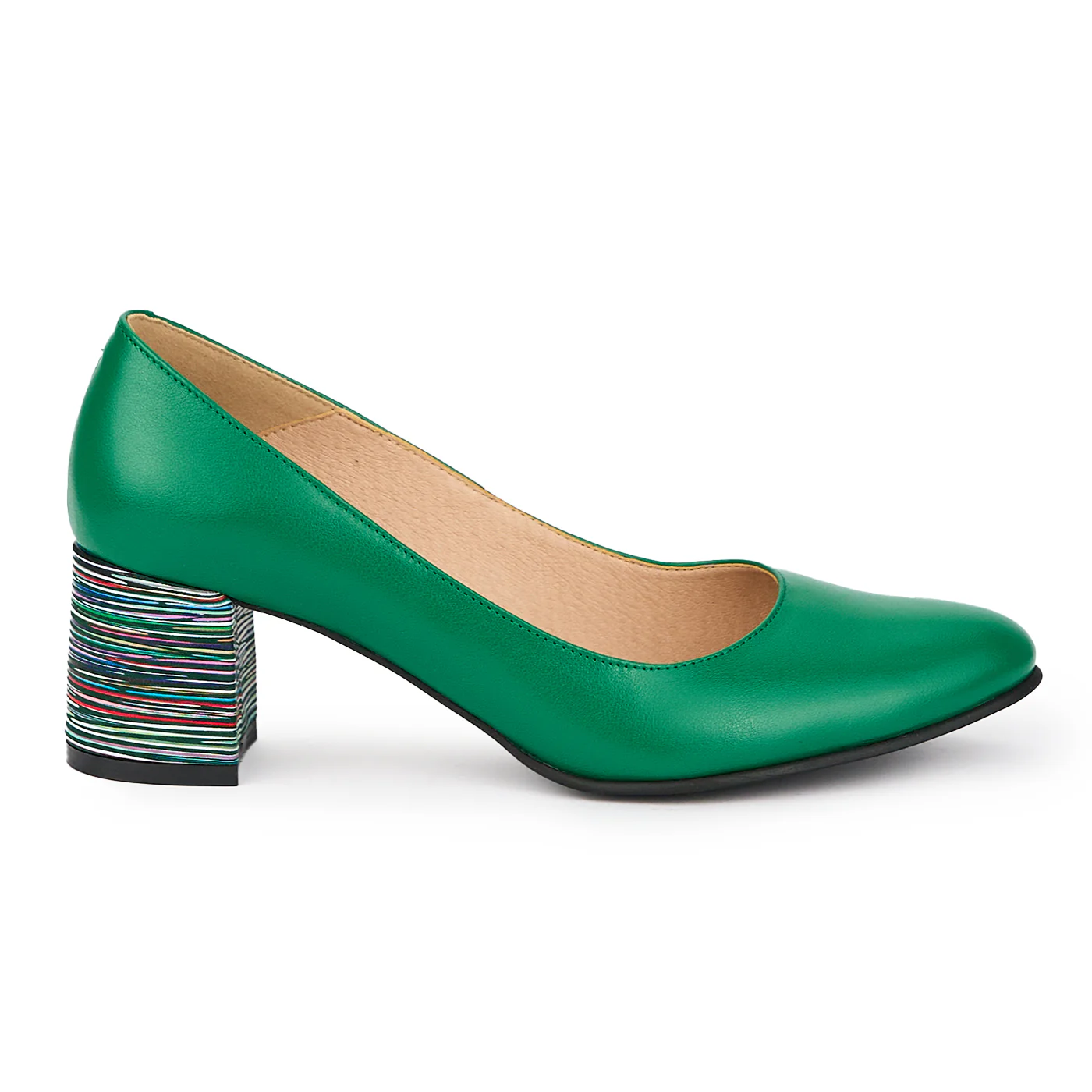 Pantofi dama din piele naturala verde cu toc gros 6 cm 15422