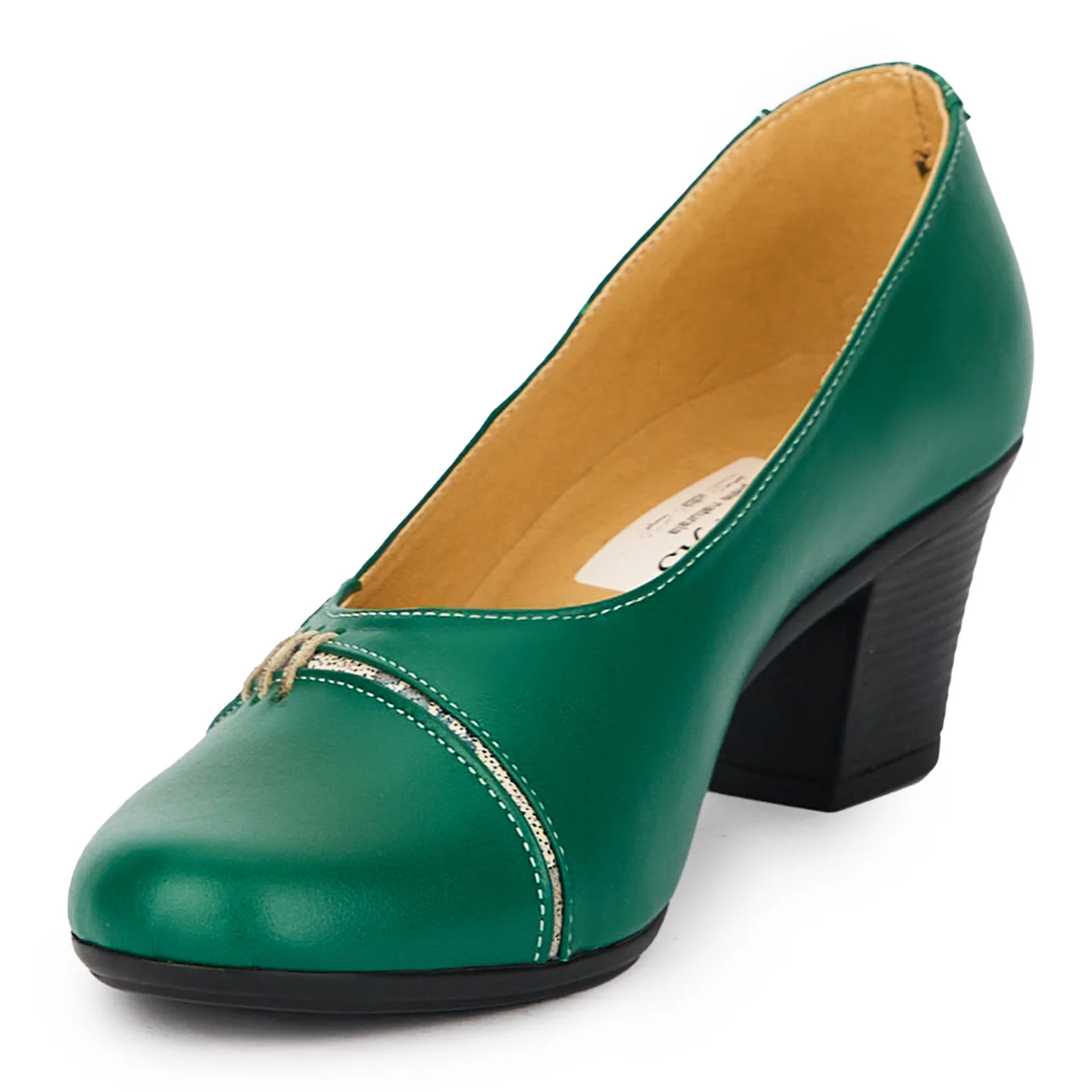 Pantofi dama din piele naturala verde cu toc gros 6 cm 15425 - Image 3