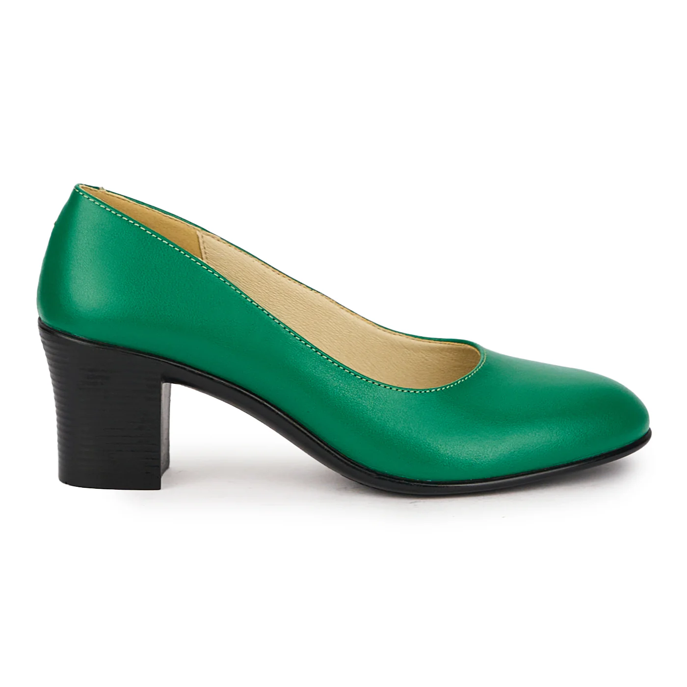 Pantofi dama din piele naturala verde cu toc gros 6 cm 16042