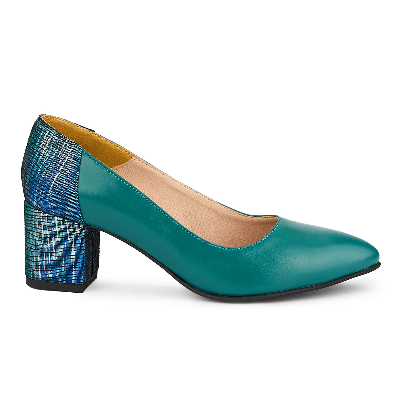 Pantofi dama din piele naturala verde cu toc gros 6 cm 16517