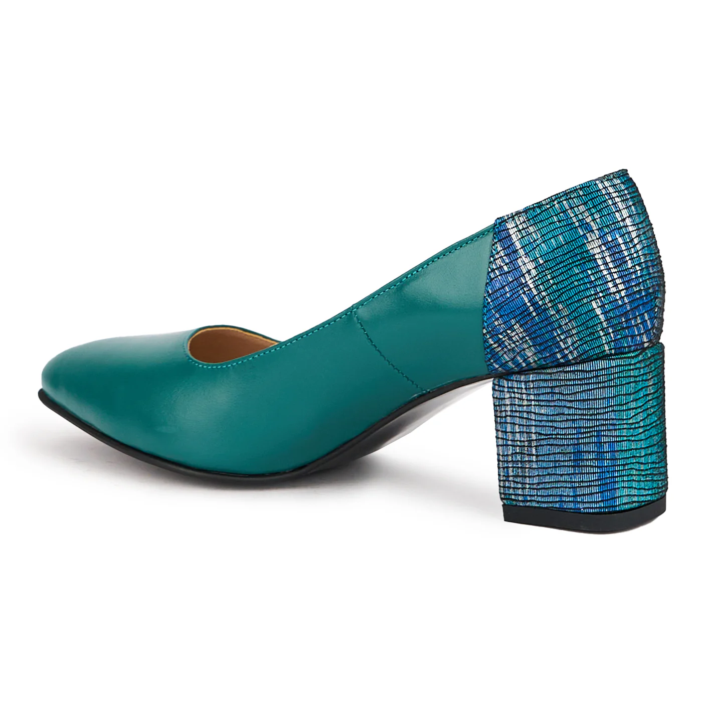 Pantofi dama din piele naturala verde cu toc gros 6 cm 16517 - Image 2