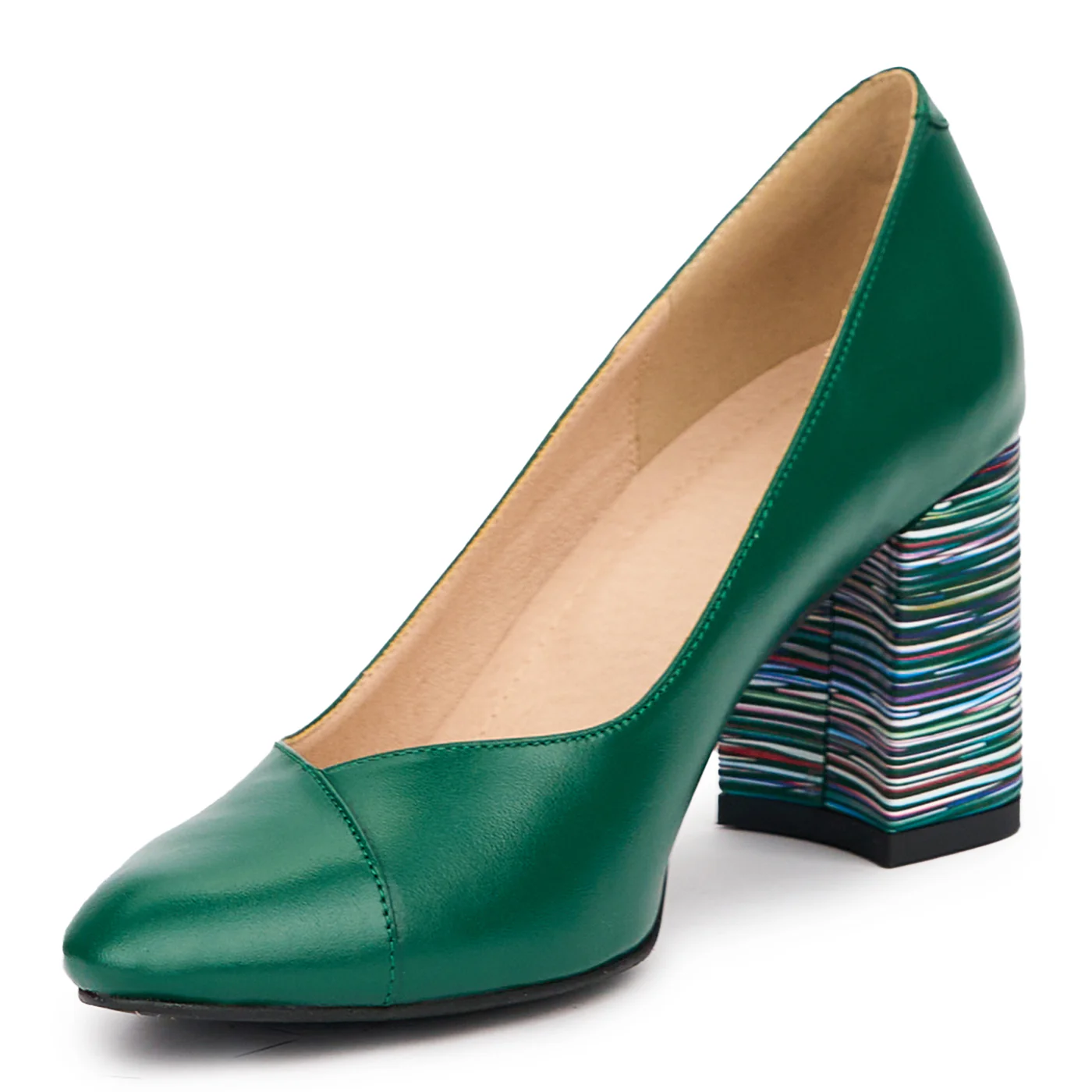 Pantofi dama din piele naturala verde cu toc gros 7.5 cm 14493 - Image 3