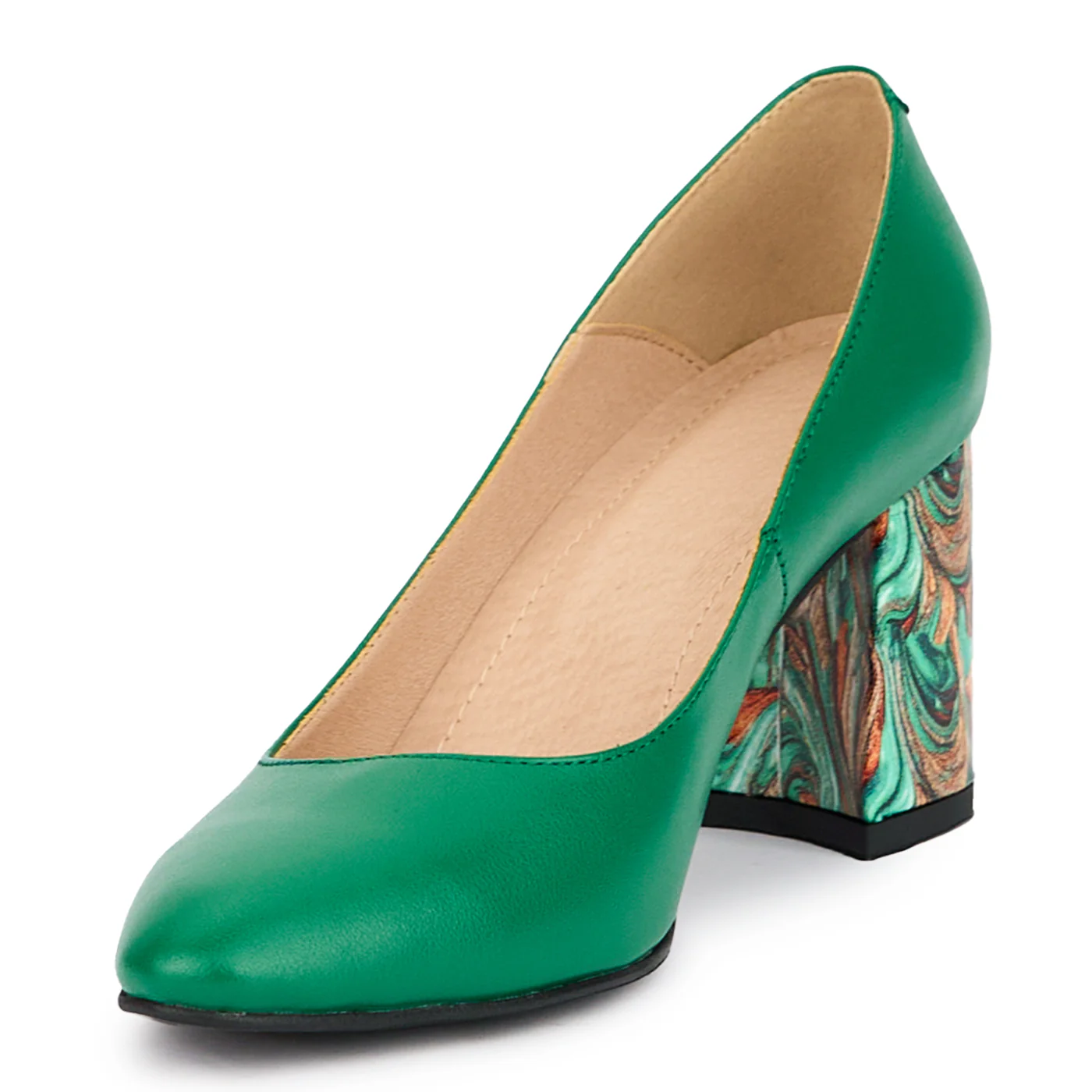 Pantofi dama din piele naturala verde cu toc gros 7.5 cm 15188 - Image 3