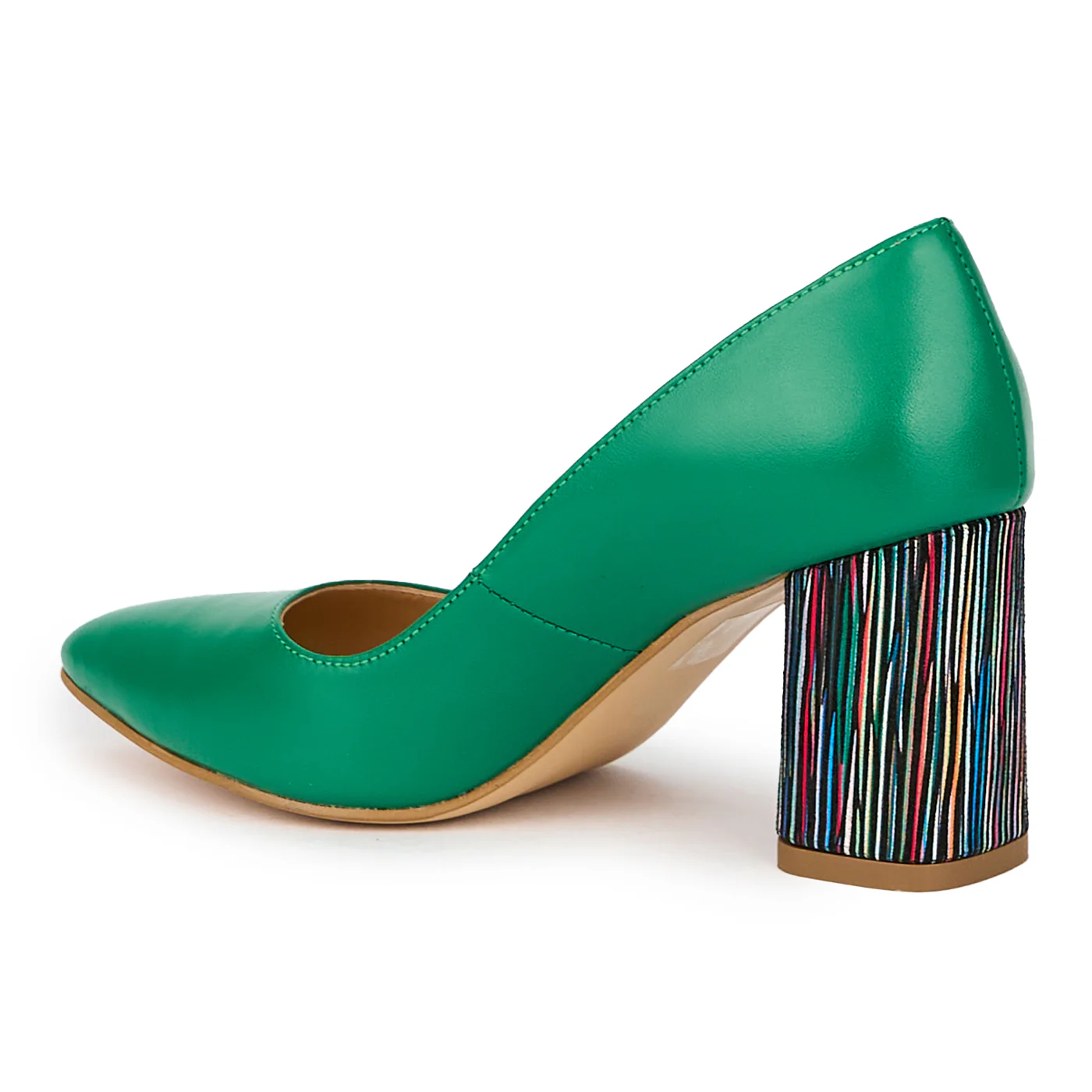 Pantofi dama din piele naturala verde cu toc gros 7.5 cm 15486 - Image 2