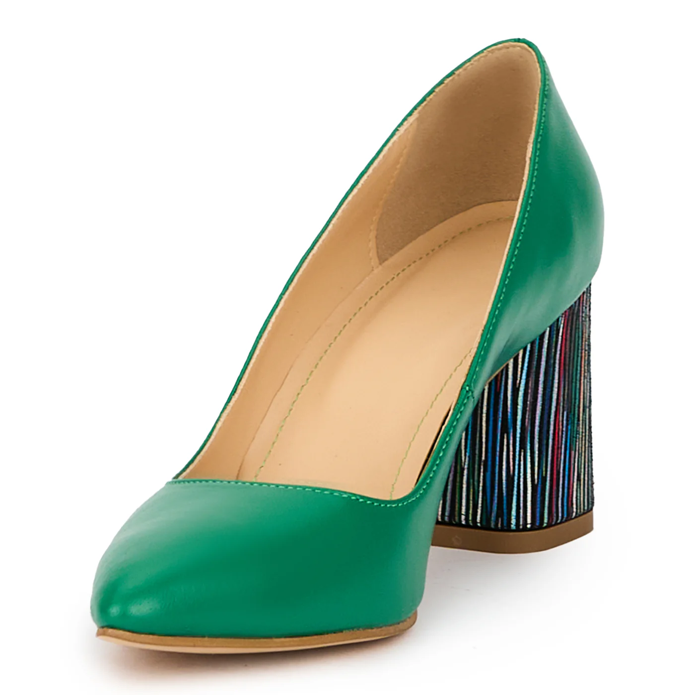Pantofi dama din piele naturala verde cu toc gros 7.5 cm 15486 - Image 3