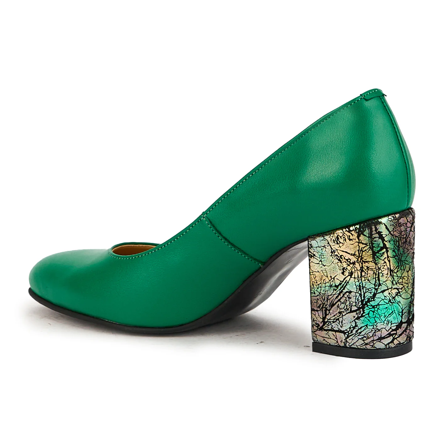 Pantofi dama din piele naturala verde cu toc gros 7.5 cm 17389 - Image 2