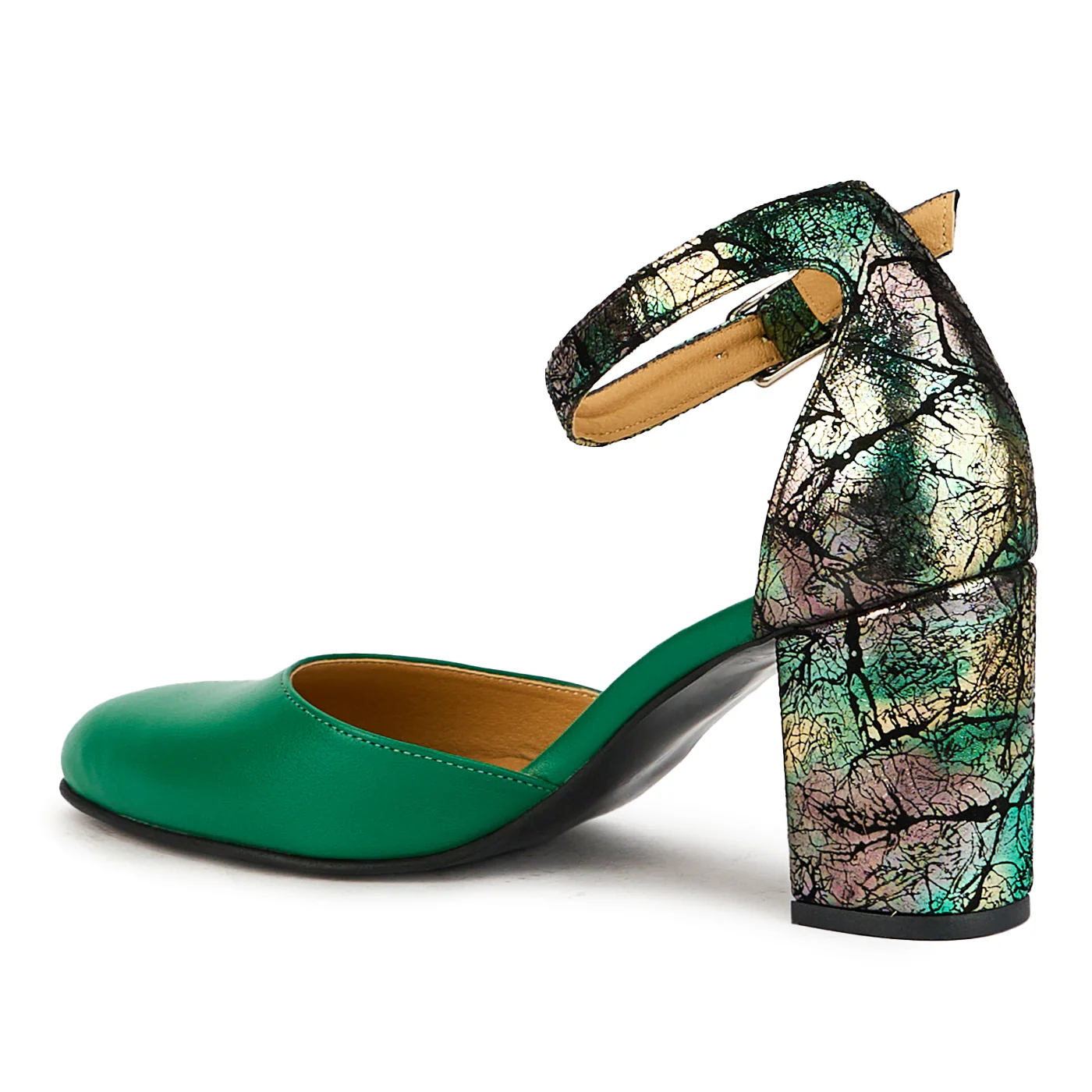 Pantofi dama din piele naturala verde cu toc gros 7.5 cm 17390 - Image 2
