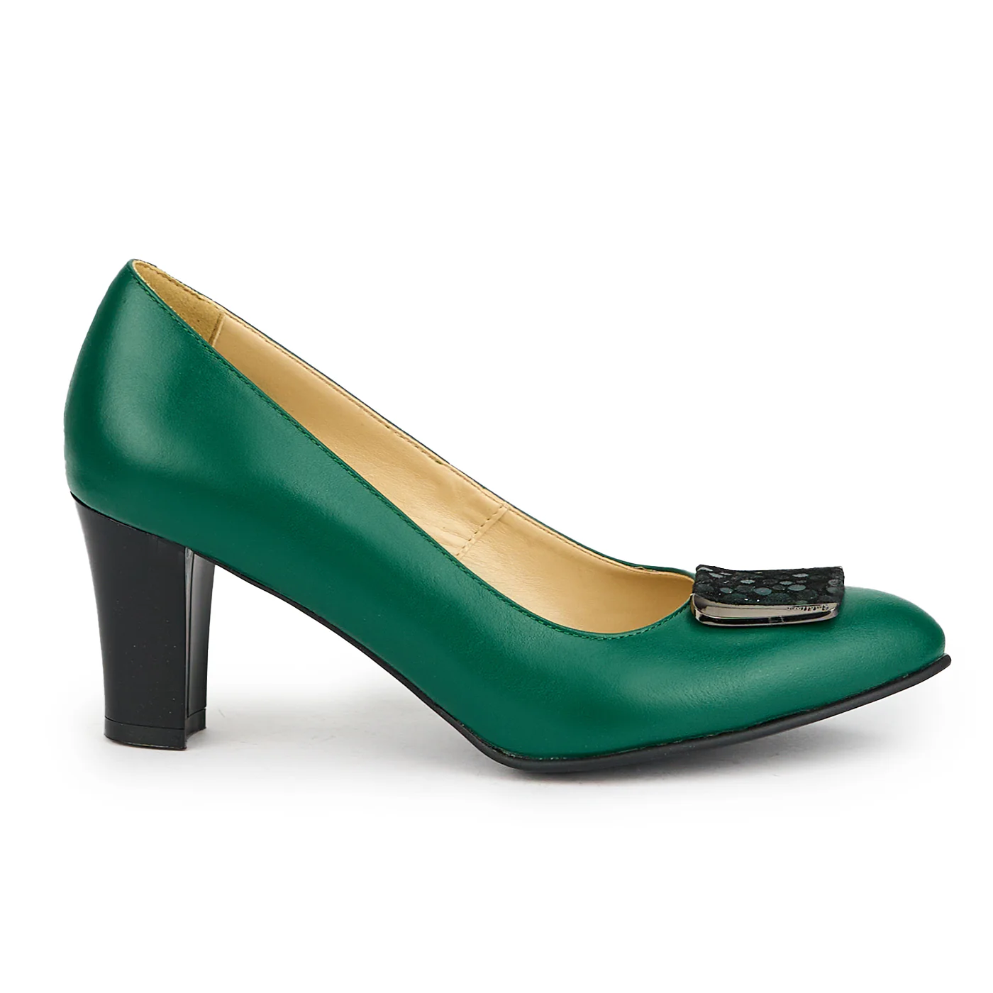 Pantofi dama din piele naturala verde cu toc gros 7 cm 15012