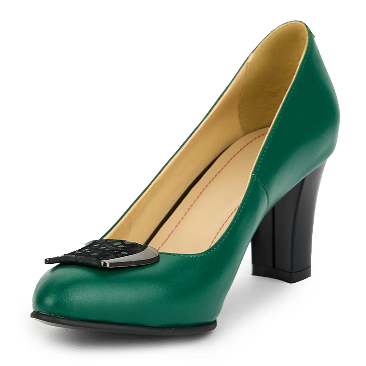 Pantofi dama din piele naturala verde cu toc gros 7 cm 15012 - Image 3