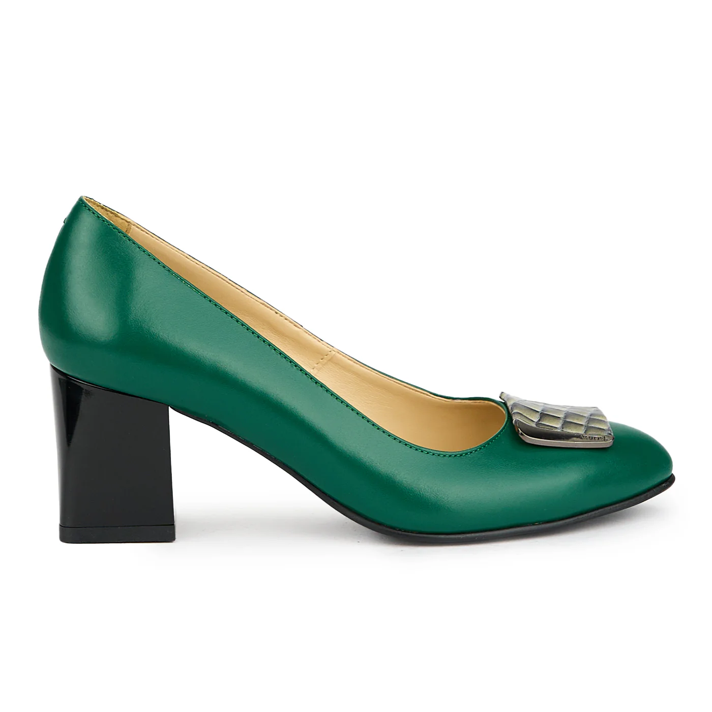 Pantofi dama din piele naturala verde cu toc gros 7 cm 15051