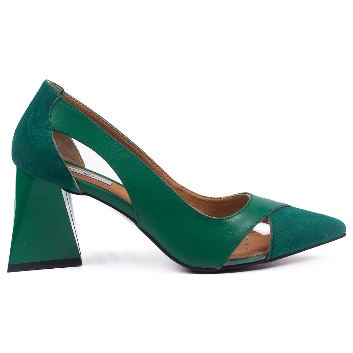 Pantofi dama din piele naturala verde cu toc gros 7 cm 15727
