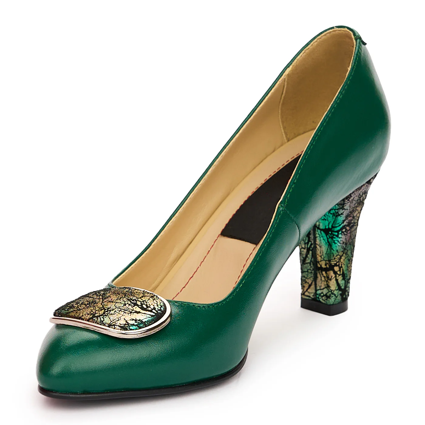 Pantofi dama din piele naturala verde cu toc gros 8 cm 13811 - Image 3