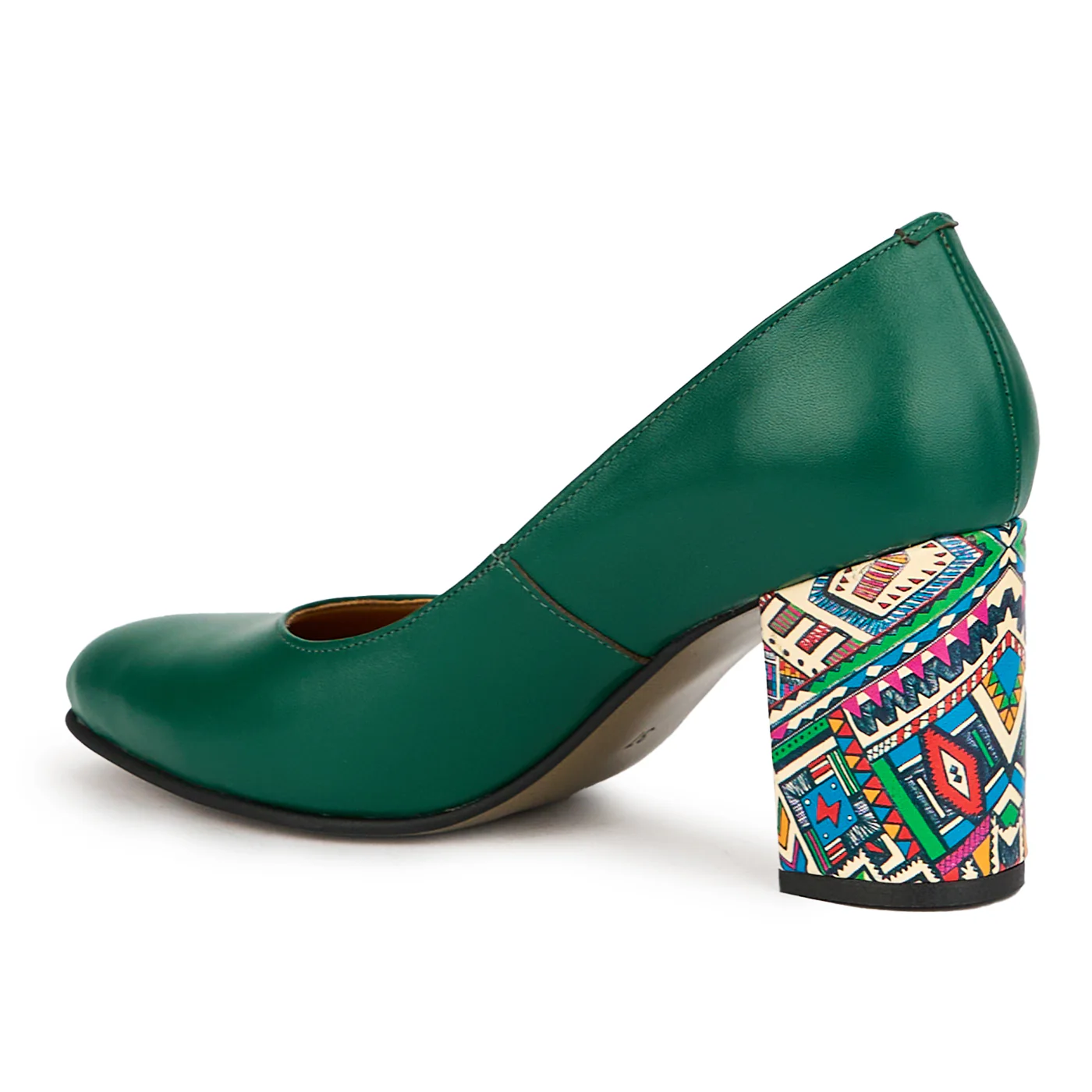 Pantofi dama din piele naturala verde cu toc gros 8 cm 14989 - Image 2