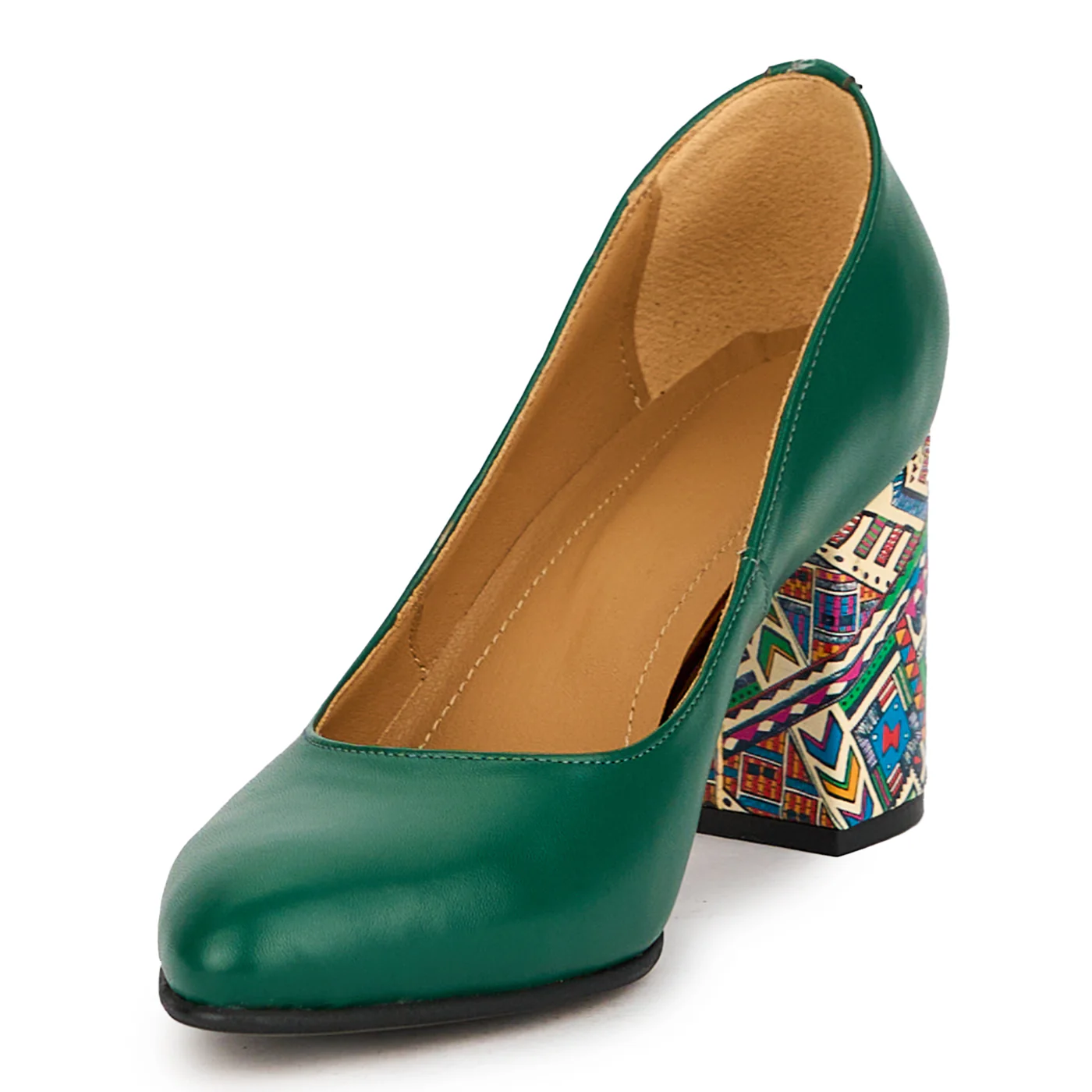 Pantofi dama din piele naturala verde cu toc gros 8 cm 14989 - Image 3