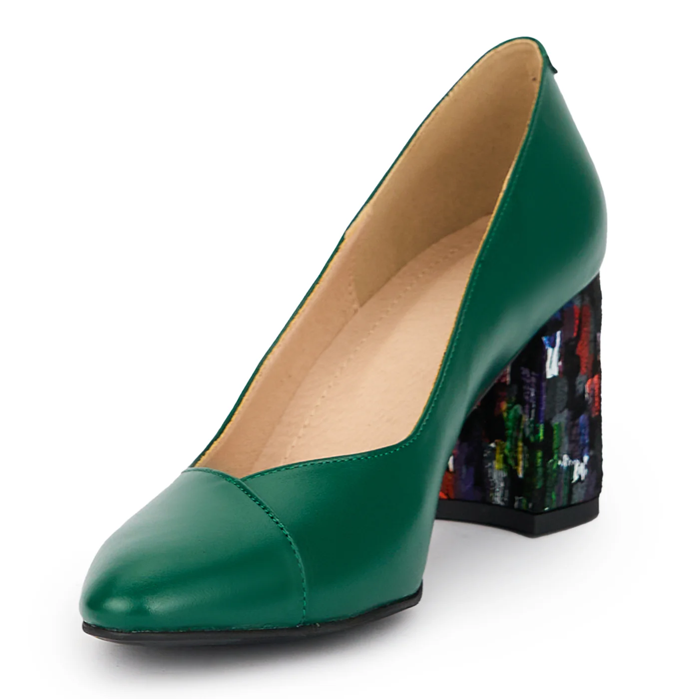 Pantofi dama din piele naturala verde cu toc gros 8 cm 15284 - Image 3