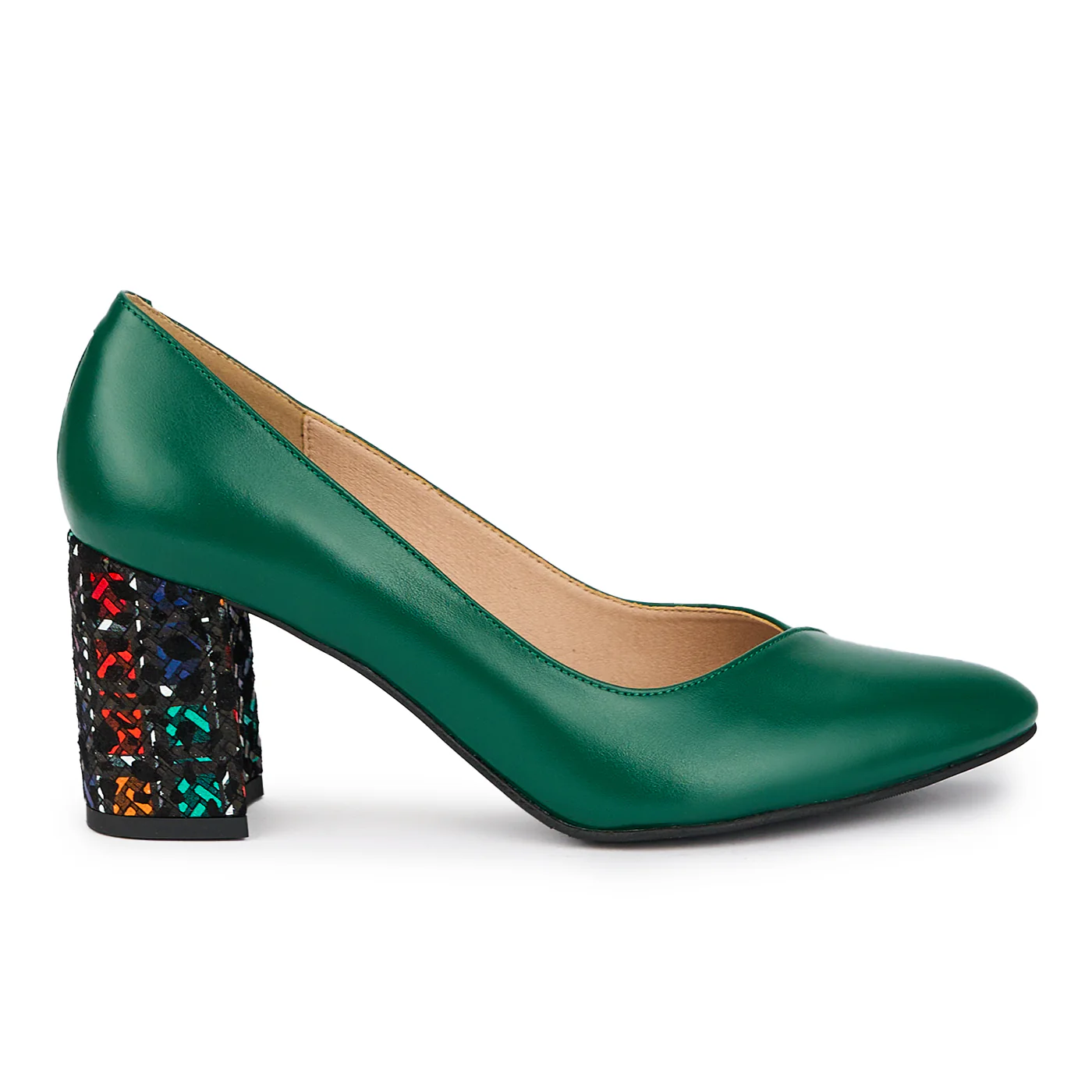 Pantofi dama din piele naturala verde cu toc gros 8 cm 15285