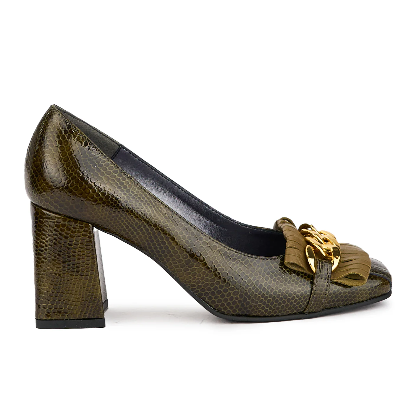 Pantofi dama din piele naturala verde cu toc gros 8 cm 17265