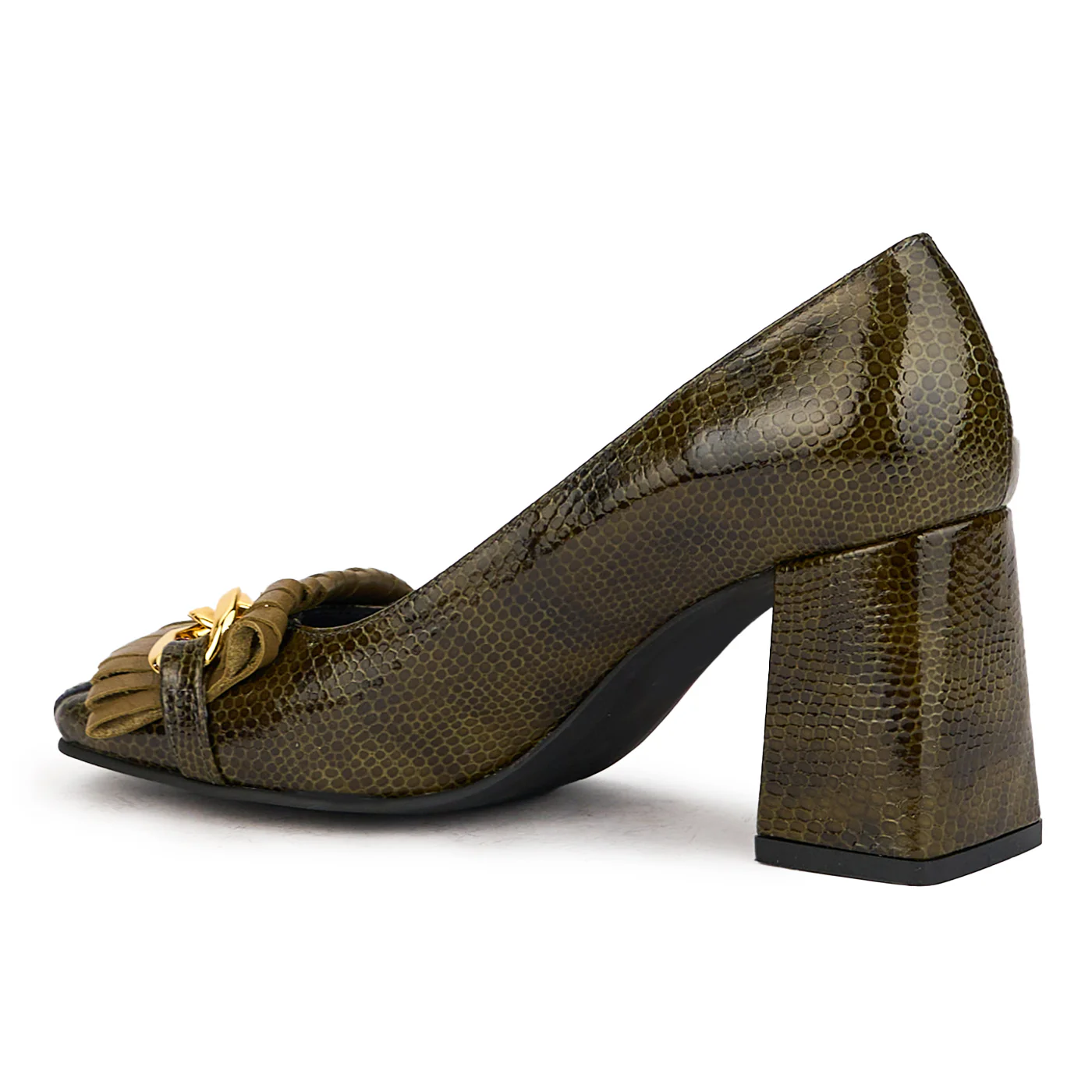Pantofi dama din piele naturala verde cu toc gros 8 cm 17265 - Image 2