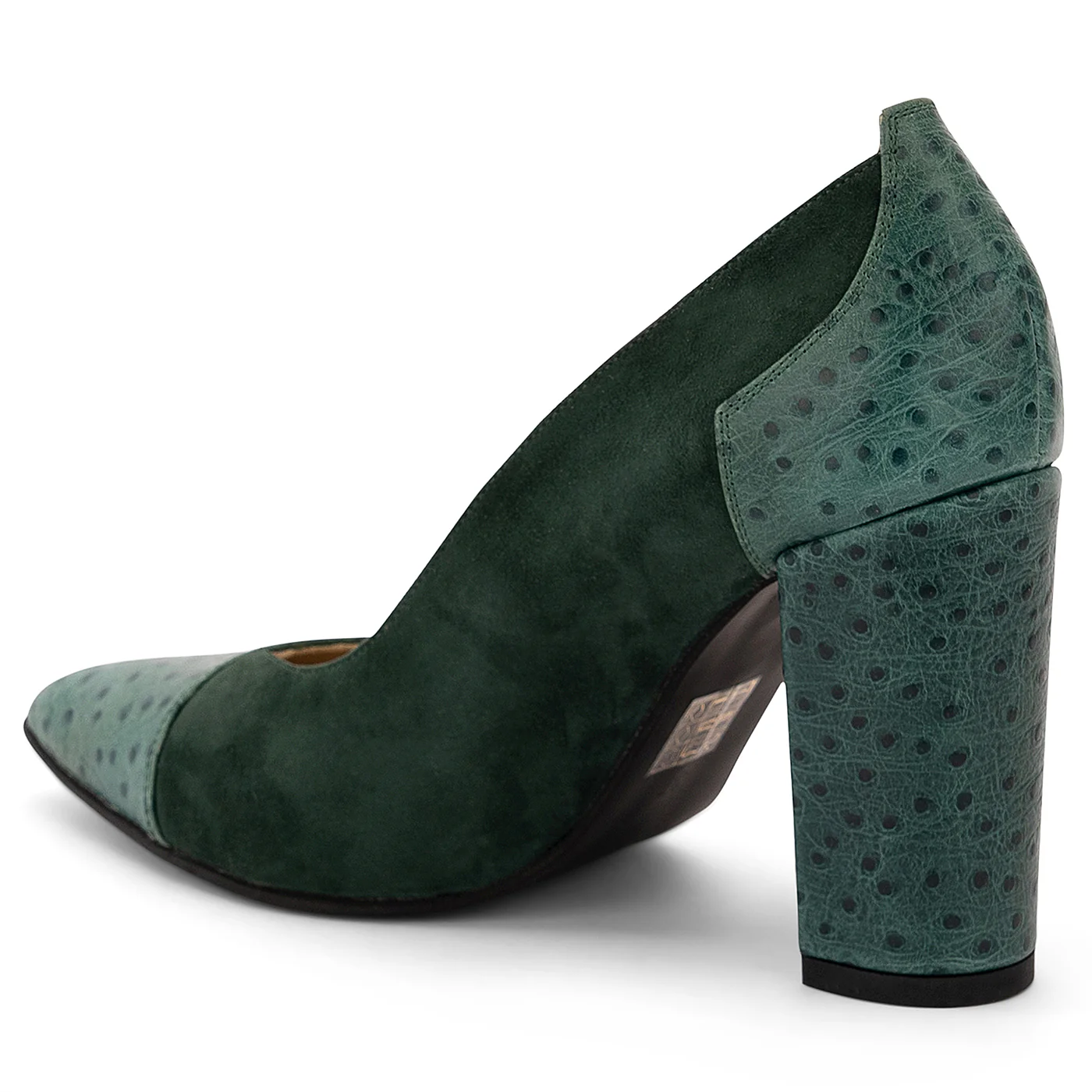 Pantofi dama din piele naturala verde cu toc gros 9.5 cm 14146 - Image 2