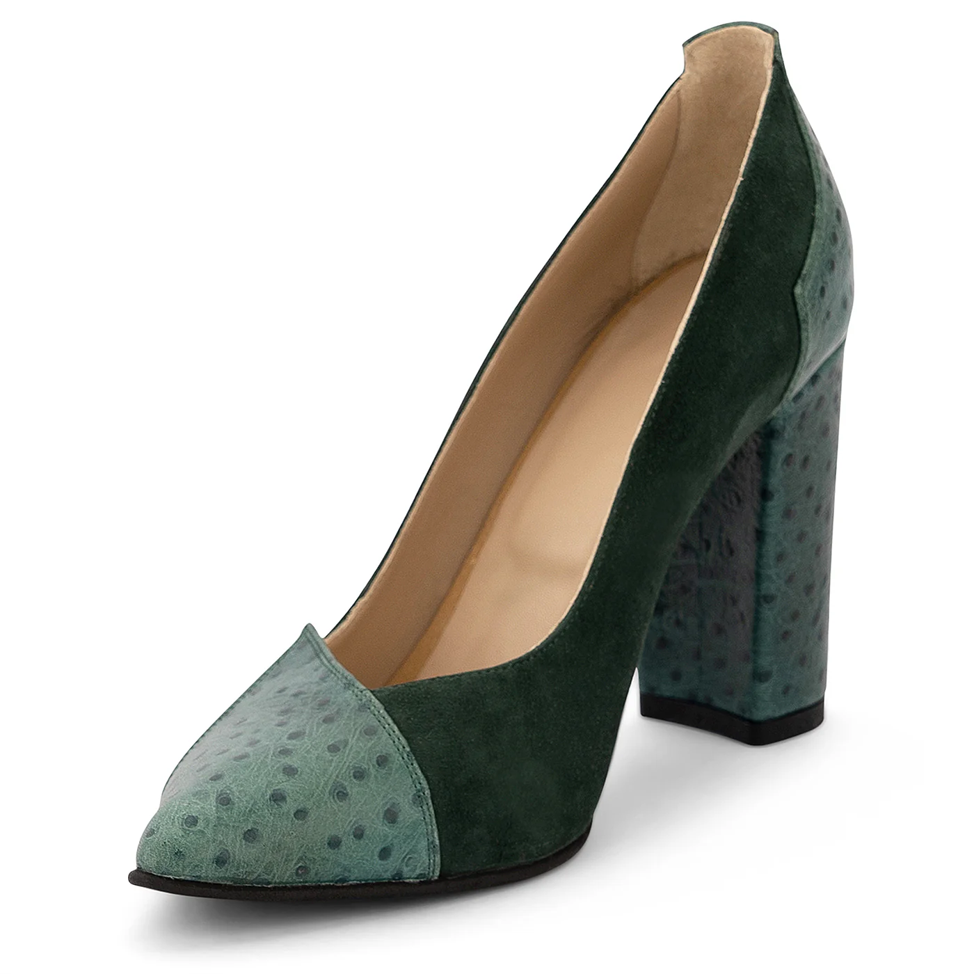 Pantofi dama din piele naturala verde cu toc gros 9.5 cm 14146 - Image 3