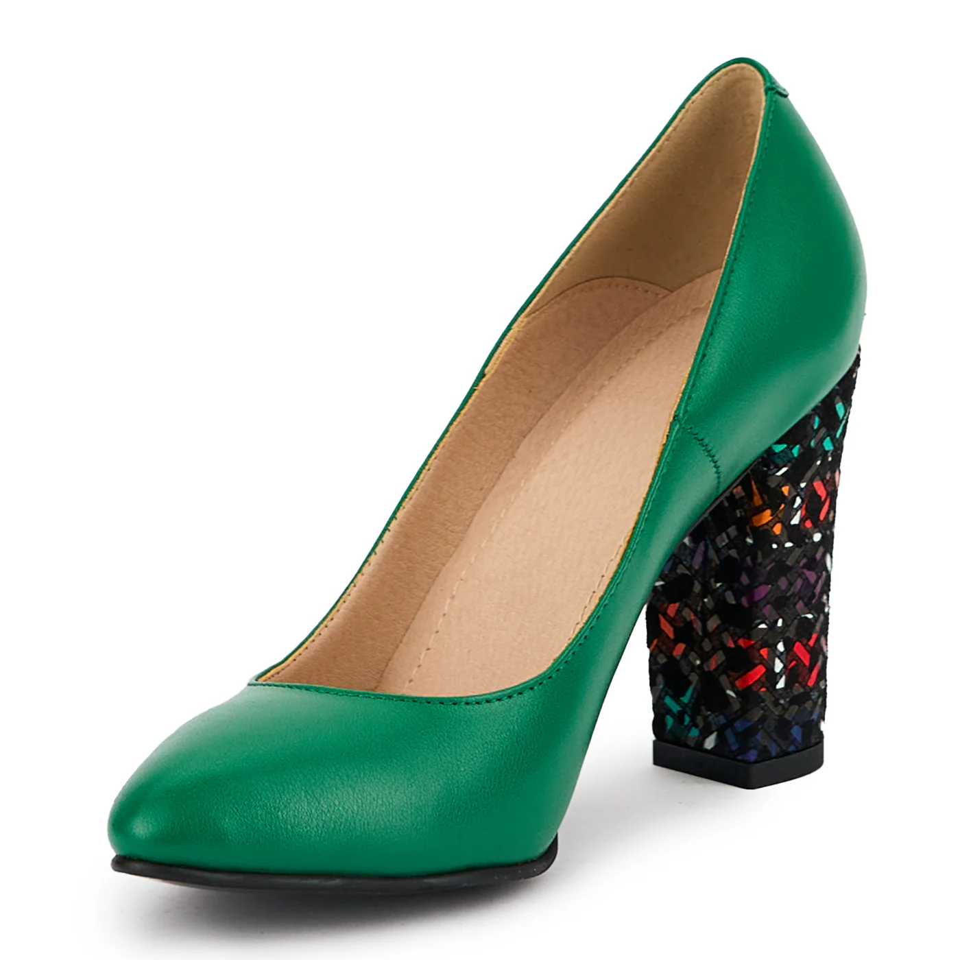 Pantofi dama din piele naturala verde cu toc gros 9.5 cm 15206 - Image 3