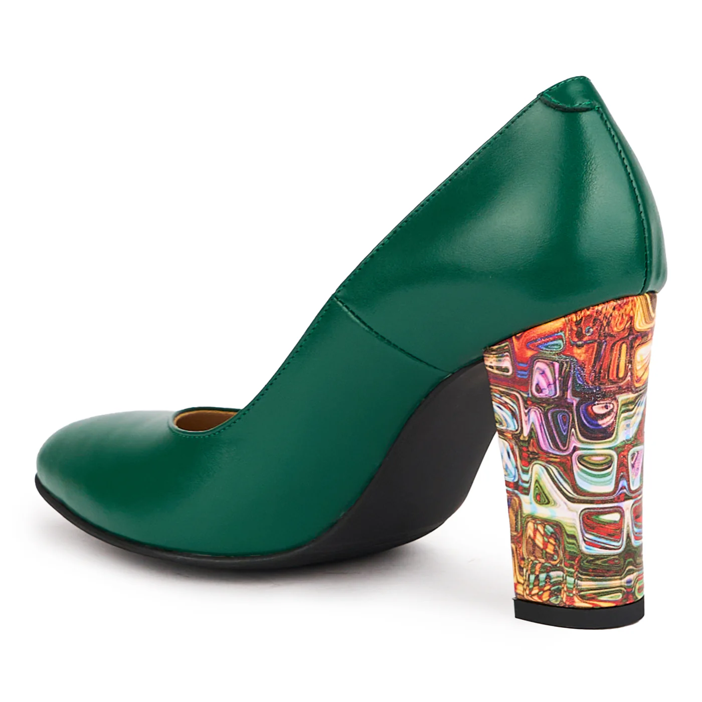 Pantofi dama din piele naturala verde cu toc gros 9.5 cm 16414 - Image 2