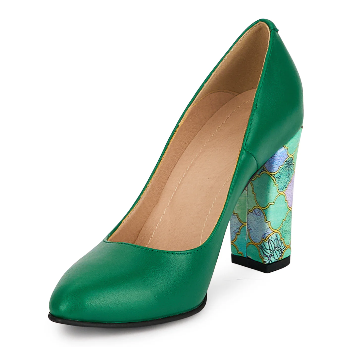 Pantofi dama din piele naturala verde cu toc gros 9.5 cm 18692 - Image 3