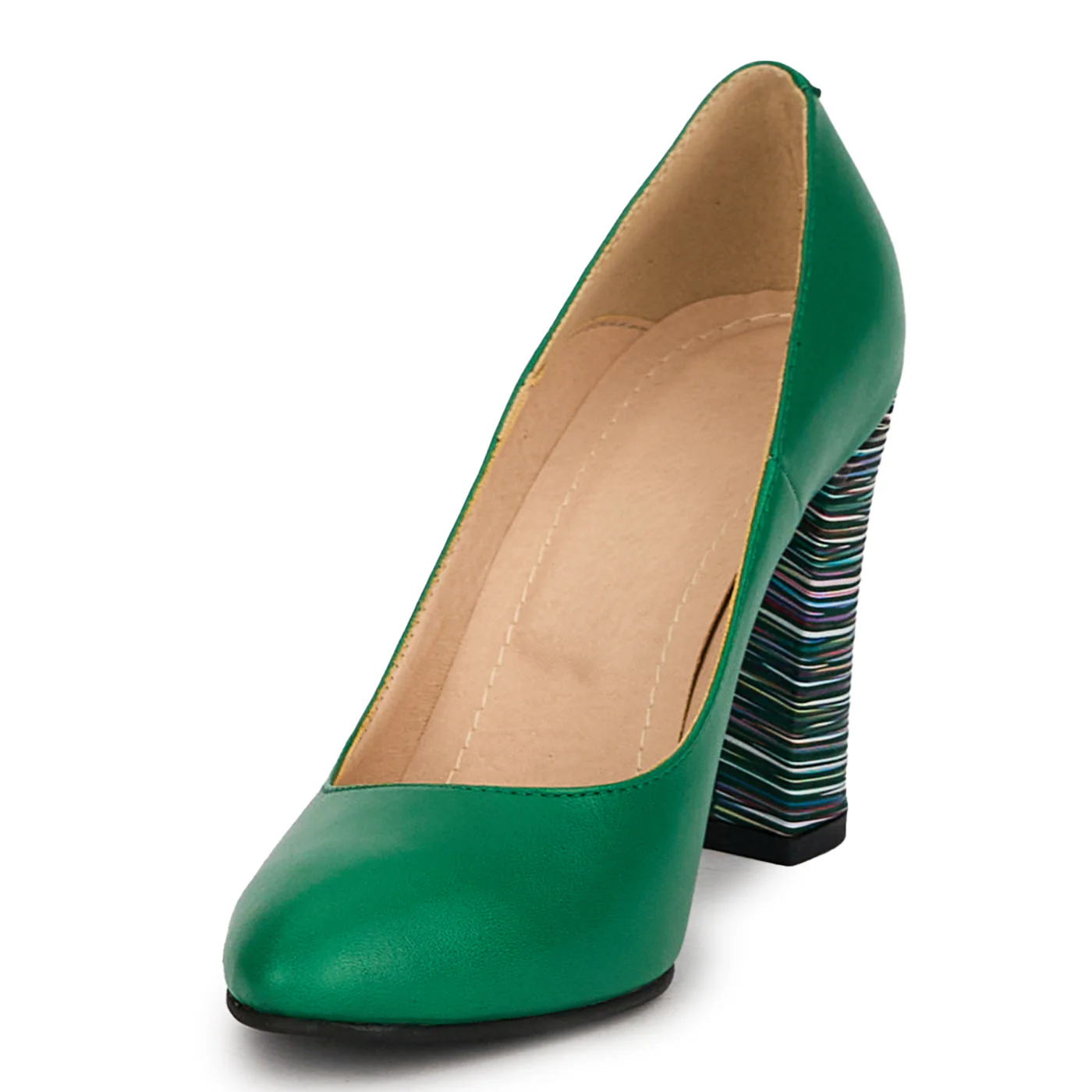 Pantofi dama din piele naturala verde cu toc gros 9.5 cm 18765 - Image 3