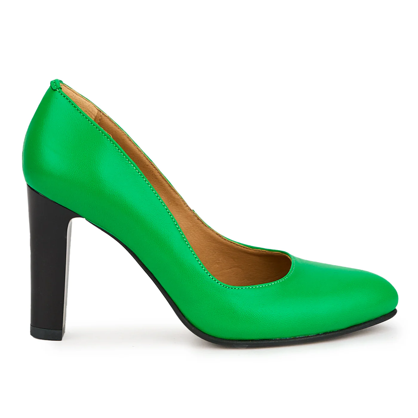 Pantofi dama din piele naturala verde cu toc gros 9 cm 14988